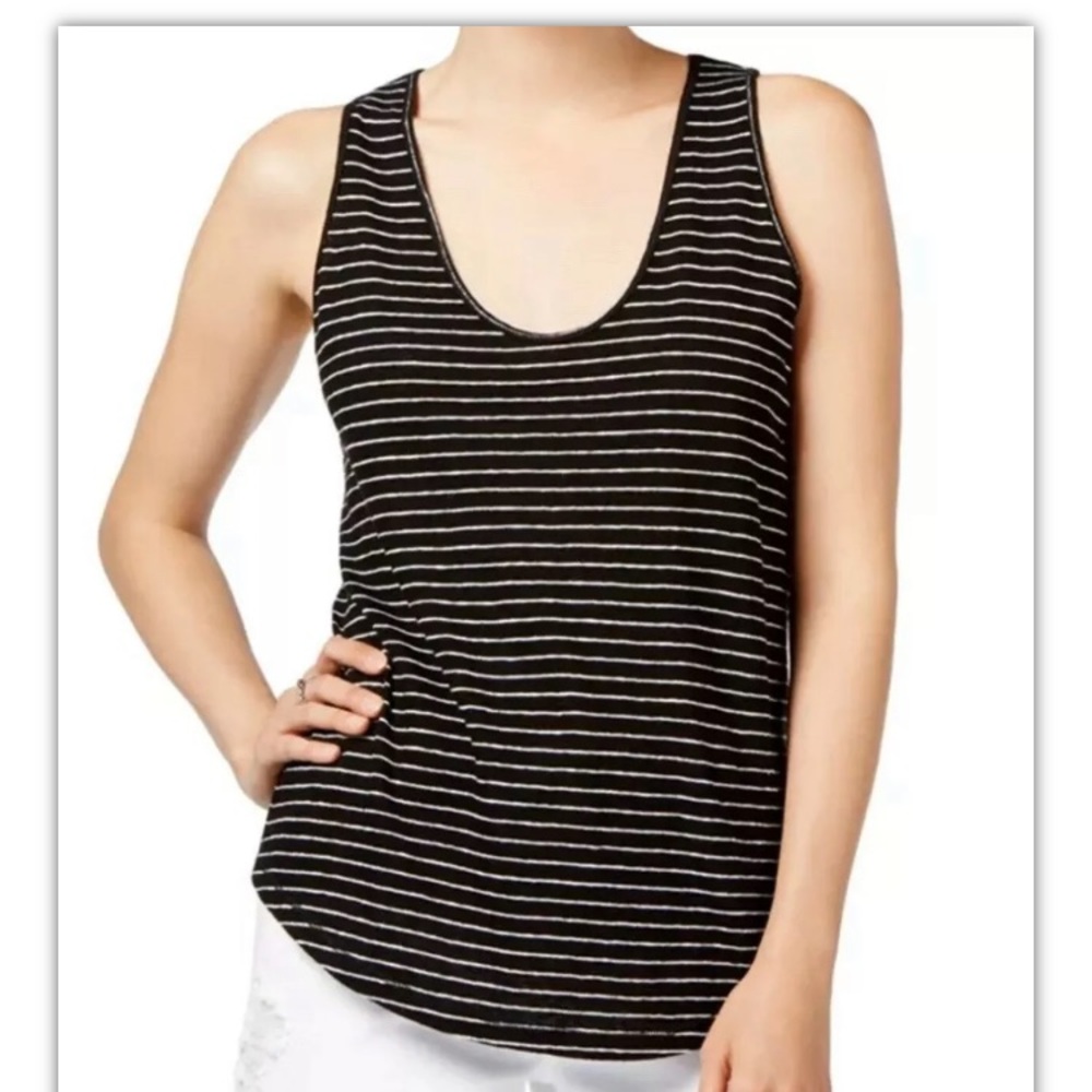 NWT RACHEL Rachel Roy Striped Tank Top Tee Size XS Scoop Neck Black White